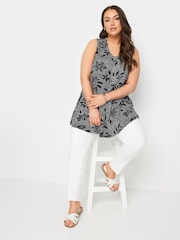 Yours Curve Black Abstract Floral Print Swing Vest Top - Image 1 of 4