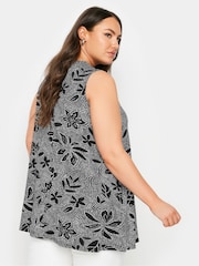 Yours Curve Black Abstract Floral Print Swing Vest Top - Image 2 of 4