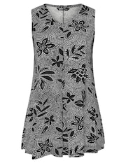 Yours Curve Black Abstract Floral Print Swing Vest Top - Image 4 of 4