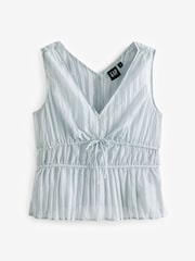 Gap Grey Pleated V Neck Cinched Sleeveless Top - Image 1 of 5