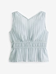 Gap Grey Pleated V Neck Cinched Sleeveless Top - Image 2 of 5