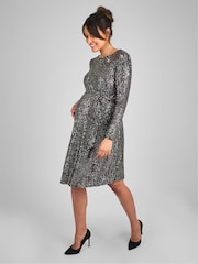 JoJo Maman Bébé Silver Sequin Shift High Neck Maternity Mini Dress - Image 1 of 5