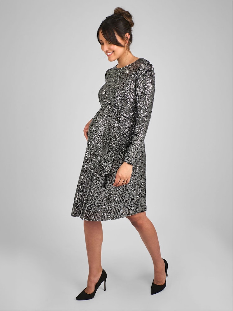 JoJo Maman Bébé Sequin Shift High Neck Maternity Mini Dress - Bild 1 von 5 JoJo Maman Bébé Sequin Shift High Neck Maternity Mini Dress - Bild 1 von 5