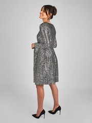 JoJo Maman Bébé Silver Sequin Shift High Neck Maternity Mini Dress - Image 2 of 5