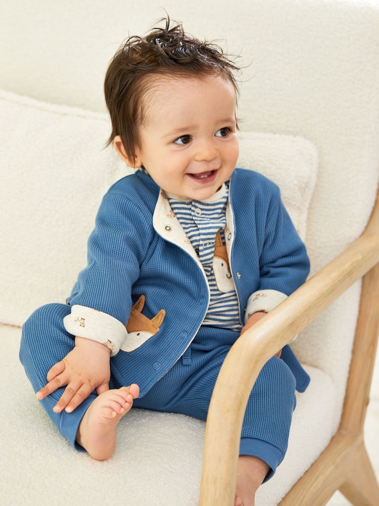 JoJo Maman Bébé Denim Baby Fox Velour Set 3 Piece - Image 2 of 11