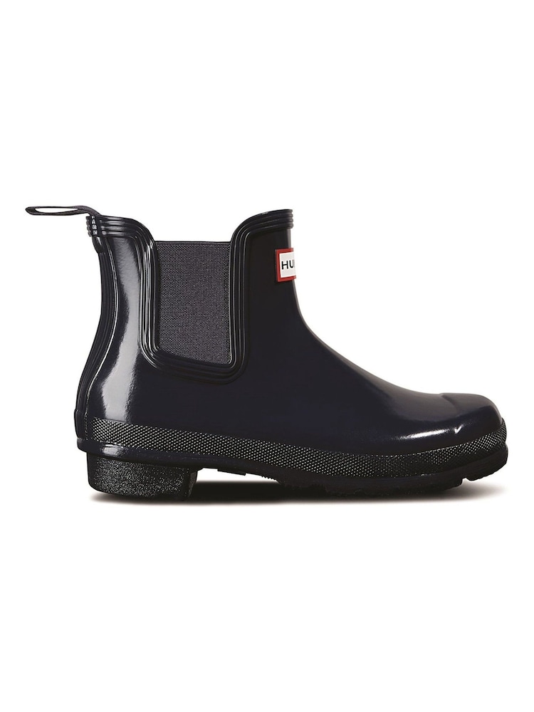 Hunter Womens Blue Original Gloss Chelsea Wellies Boots - Image 1 of 3