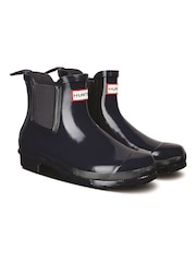 Hunter Womens Blue Original Gloss Chelsea Wellies Boots - Image 2 of 3