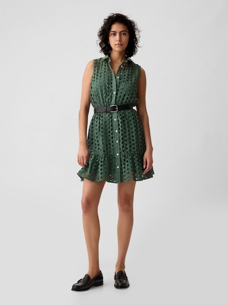 Gap Green Eyelet Tiered Mini Dress - Image 1 of 5