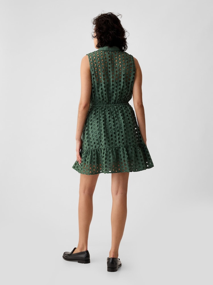 Gap Green Eyelet Tiered Mini Dress - Image 2 of 5
