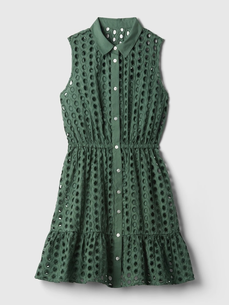 Gap Green Eyelet Tiered Mini Dress - Image 5 of 5