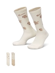 Nike Neutral Everyday Plus Flower Cushioned Crew Socks 2 Pack - Image 1 of 4