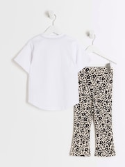 River Island White Girls Hite Trio Heart 100% Cotton T-Shirt and Kickflare Set - Image 2 of 5