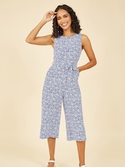 Mela Blue Ditsy Floral Print Culotte Jumpsuit - Image 1 of 4
