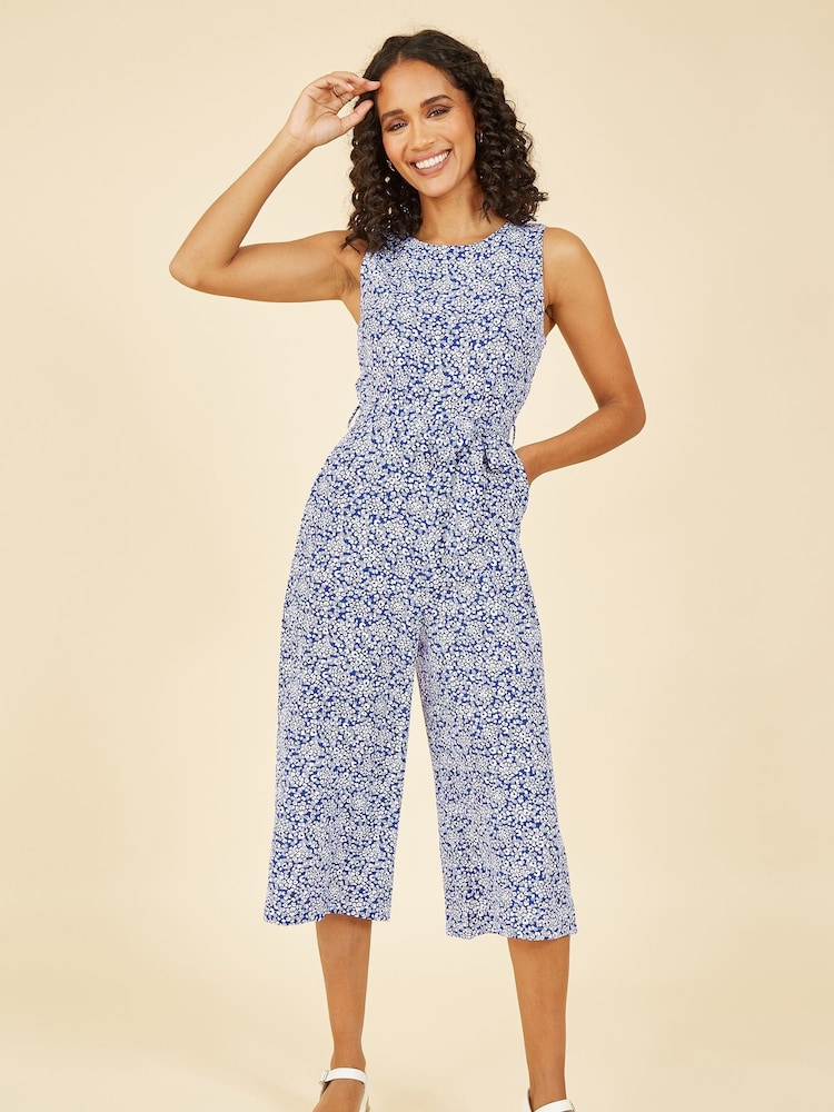 Mela Blue Ditsy Floral Print Culotte Jumpsuit - Image 1 of 4