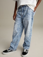 Blue All-Over Skull Denim 100% Cotton Jeans (3-16yrs) - Image 1 of 8