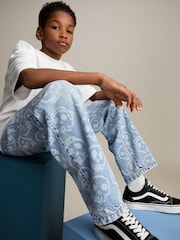 Blue All-Over Skull Denim 100% Cotton Jeans (3-16yrs) - Image 2 of 8