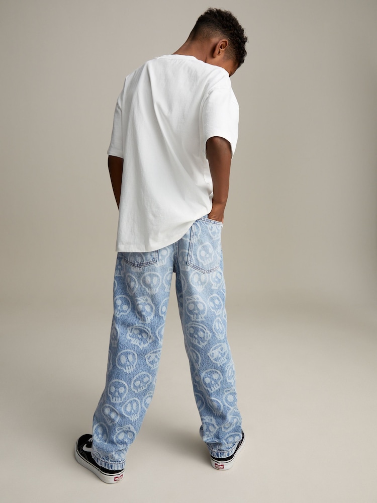Blue All-Over Skull Denim 100% Cotton Jeans (3-16yrs) - Image 3 of 8