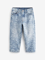 Blue All-Over Skull Denim 100% Cotton Jeans (3-16yrs) - Image 5 of 8