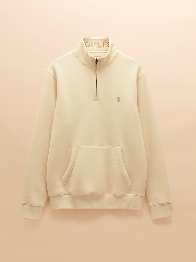 Joules Jenkins Cream Brushed Cotton Quarter Zip Sweatshirt - Image 8 of 8