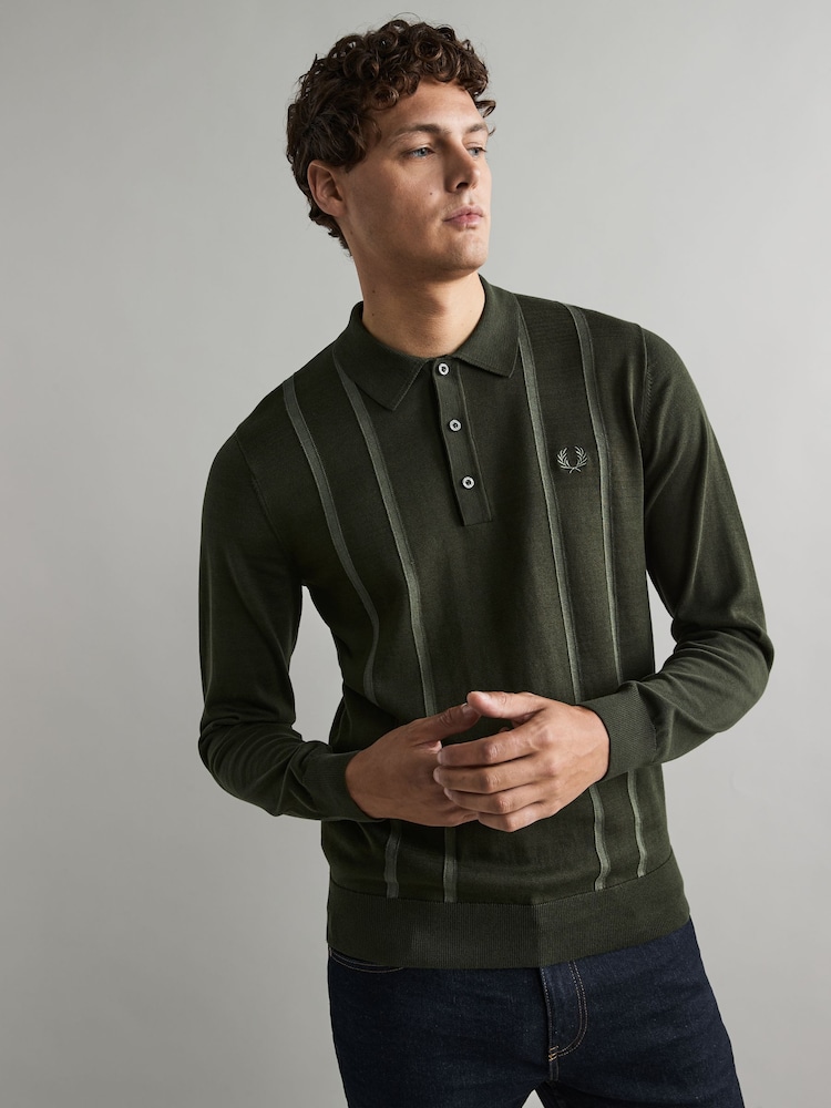 Fred Perry Vertical Stripe Knitted Polo Shirt - Image 1 of 7