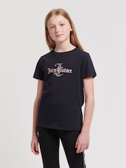 Juicy Couture Blue Girls Classic Fit 100% Cotton Diamanté T-Shirt - Image 1 of 7