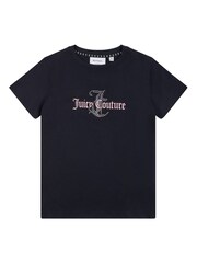 Juicy Couture Blue Girls Classic Fit 100% Cotton Diamanté T-Shirt - Image 5 of 7