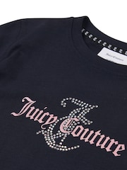Juicy Couture Blue Girls Classic Fit 100% Cotton Diamanté T-Shirt - Image 7 of 7