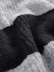 Grey/Black Stripe Relaxed Fit Soft Touch V-Neck Knitted Jumper with Wool - Image 8 of 8