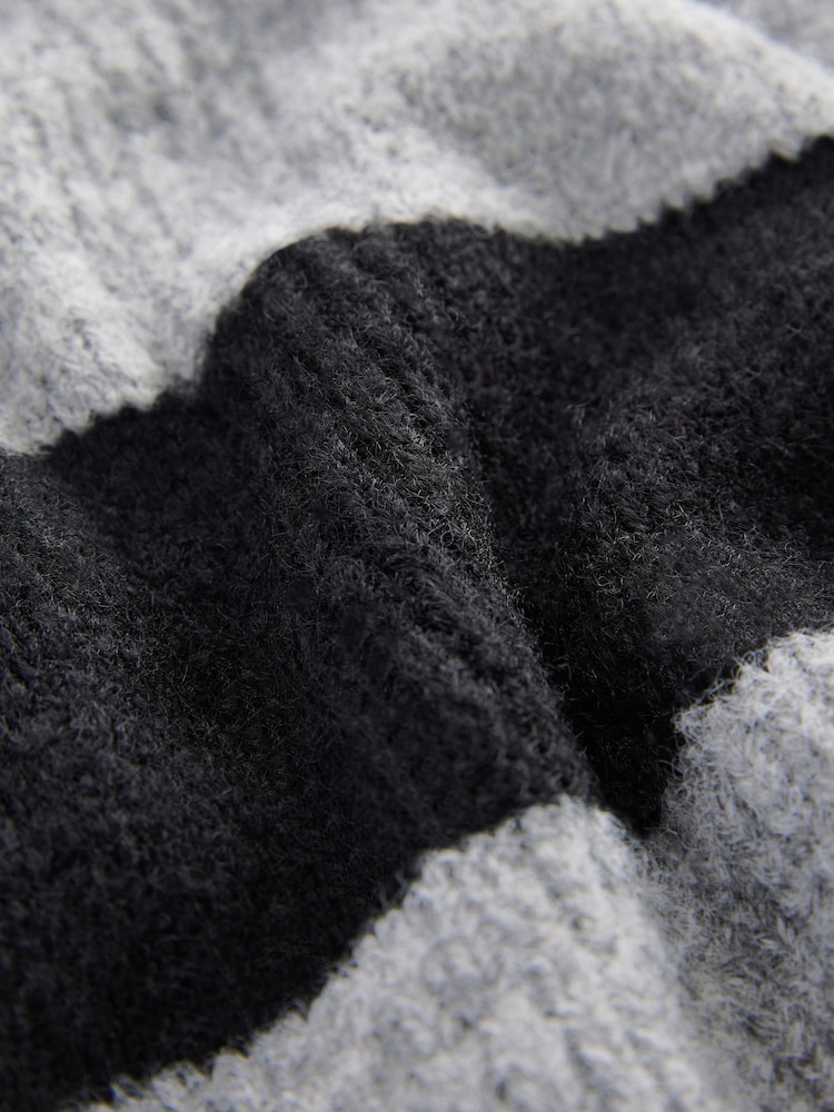 Grey/Black Stripe Relaxed Fit Soft Touch V-Neck Knitted Jumper with Wool - Image 8 of 8