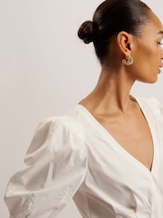 Ted Baker White Burdur Stitch Detail Puff Sleeve Top - Image 2 of 5