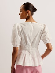 Ted Baker White Burdur Stitch Detail Puff Sleeve Top - Image 4 of 5