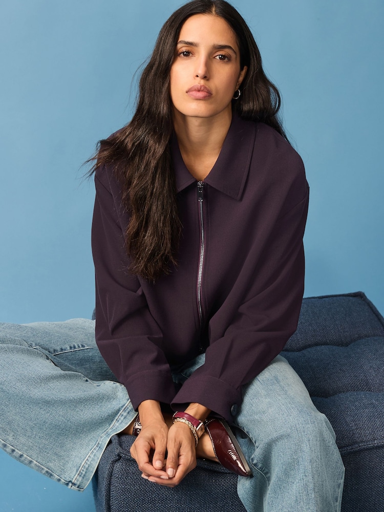 Burgundy Double Zip Tailored Jacket - Image 1 of 9