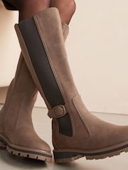 Chocolate Brown Extra Wide Fit Forever Comfort® Knee High Buckle Chelsea Boots - Image 1 of 7