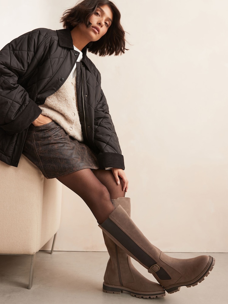 Chocolate Brown Extra Wide Fit Forever Comfort® Knee High Buckle Chelsea Boots - Image 2 of 7