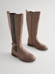 Chocolate Brown Extra Wide Fit Forever Comfort® Knee High Buckle Chelsea Boots - Image 3 of 7