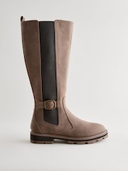 Chocolate Brown Extra Wide Fit Forever Comfort® Knee High Buckle Chelsea Boots - Image 4 of 7