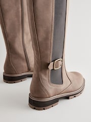Chocolate Brown Extra Wide Fit Forever Comfort® Knee High Buckle Chelsea Boots - Image 5 of 7