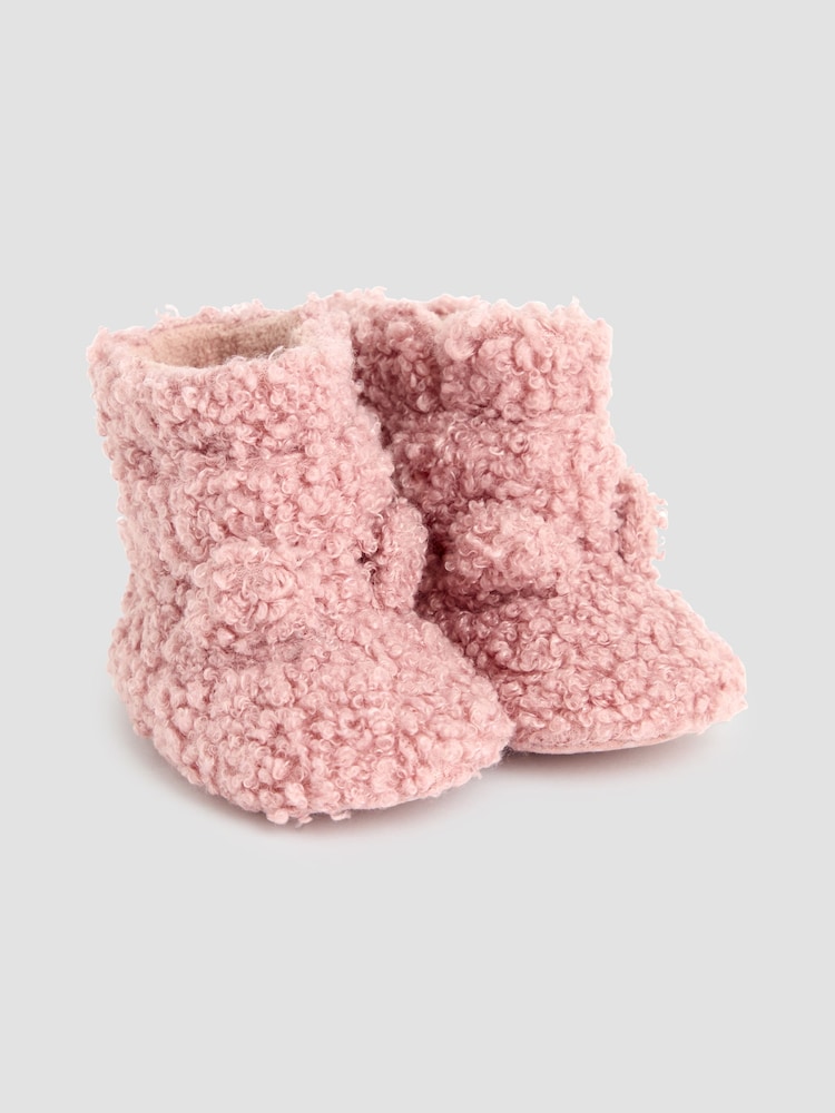 JoJo Maman Bébé Dusty Pink Borg Booties - Image 1 of 4 JoJo Maman Bébé Dusty Pink Borg Booties - Image 1 of 4
