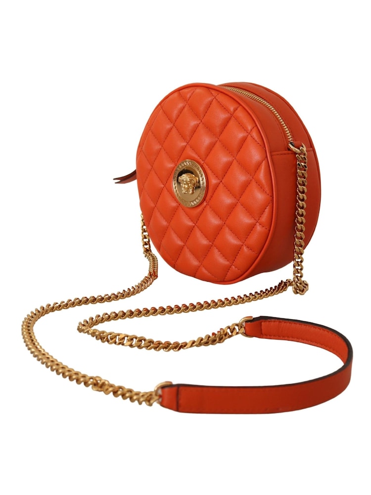 Versace Red Nappa Leather Medusa Round Crossbody Bag - Image 2 of 6