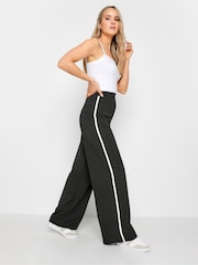 Long Tall Sally Black Tall Side Stripe Scuba Wide Leg Trousers - Image 1 of 4