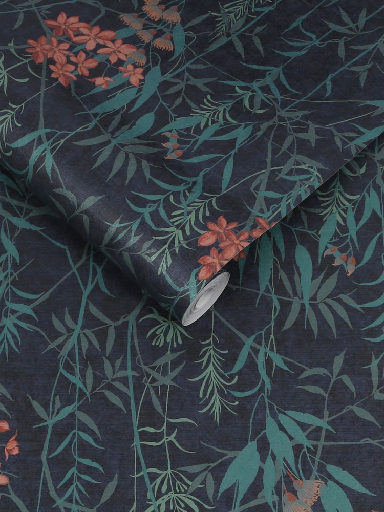 Graham & Brown Blue Obassia Silk  Wallpaper Wallpaper Sample - Image 3 of 3