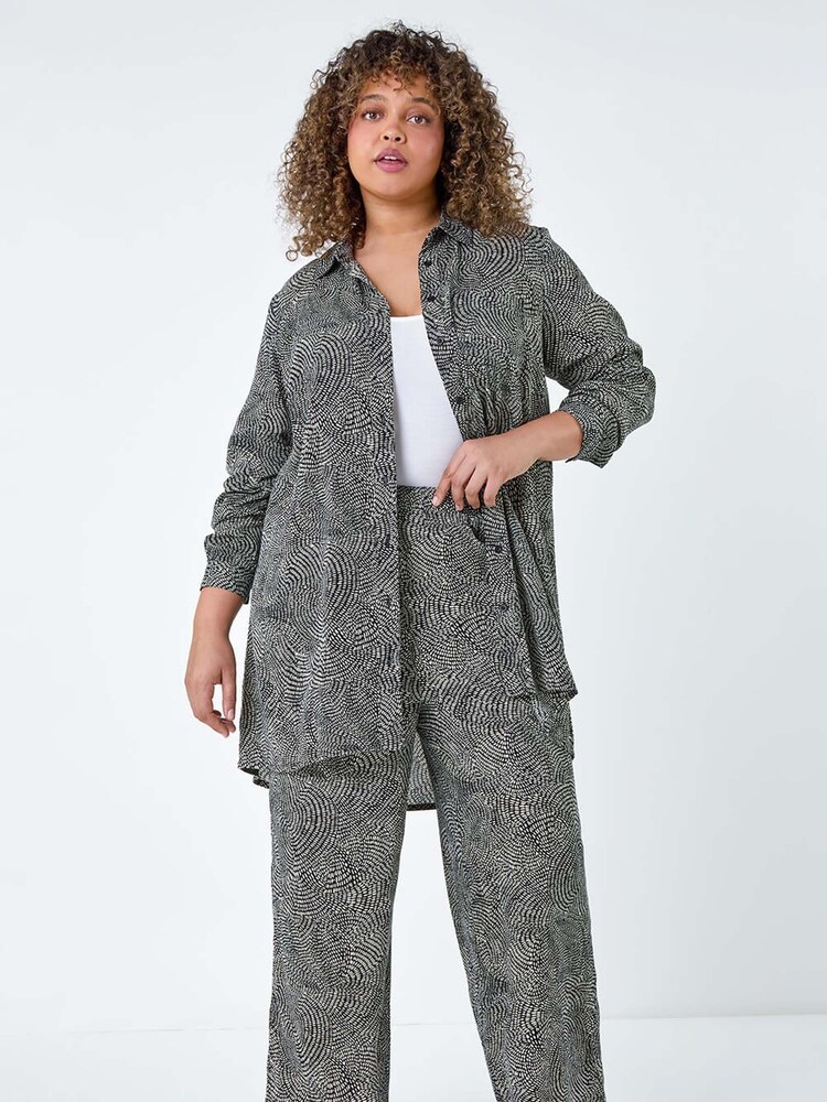 Roman Black Printed Button Through Shirt - Image 1 of 5 Roman Black Printed Button Through Shirt - Image 1 of 5