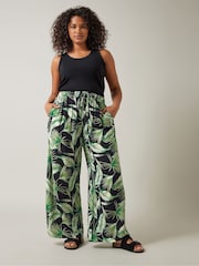 Evans Curve Green Palm Print Wide Leg Trousers - Image 1 of 6