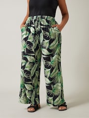 Evans Curve Green Palm Print Wide Leg Trousers - Image 3 of 6