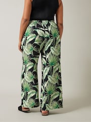 Evans Curve Green Palm Print Wide Leg Trousers - Image 4 of 6