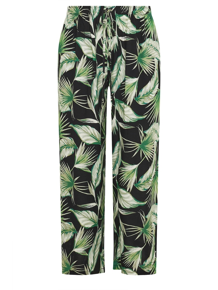 Evans Curve Green Palm Print Wide Leg Trousers - Image 6 of 6