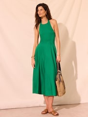 Mint Velvet Green Linen Blend Halter Midi Dress - Image 2 of 6