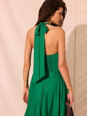 Mint Velvet Green Linen Blend Halter Midi Dress - Image 3 of 6