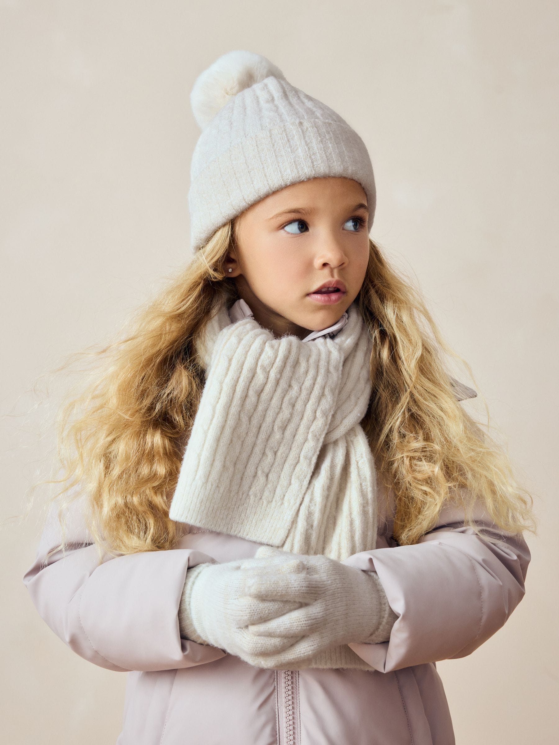 Ladies cream hat scarf and gloves set store