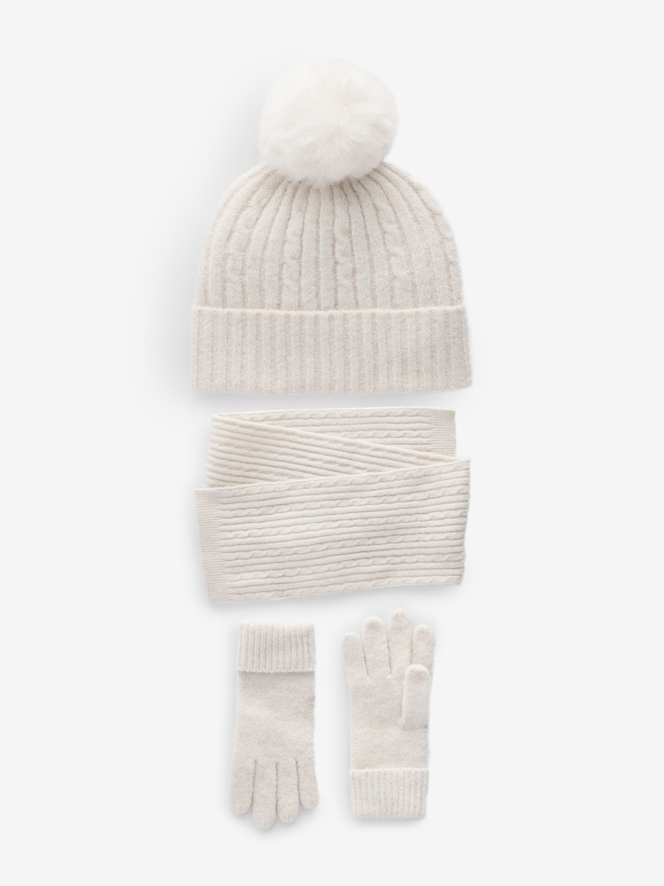 Cream Cable Cable Hat, Gloves and Scarf Set (3-16yrs) - Image 4 of 8